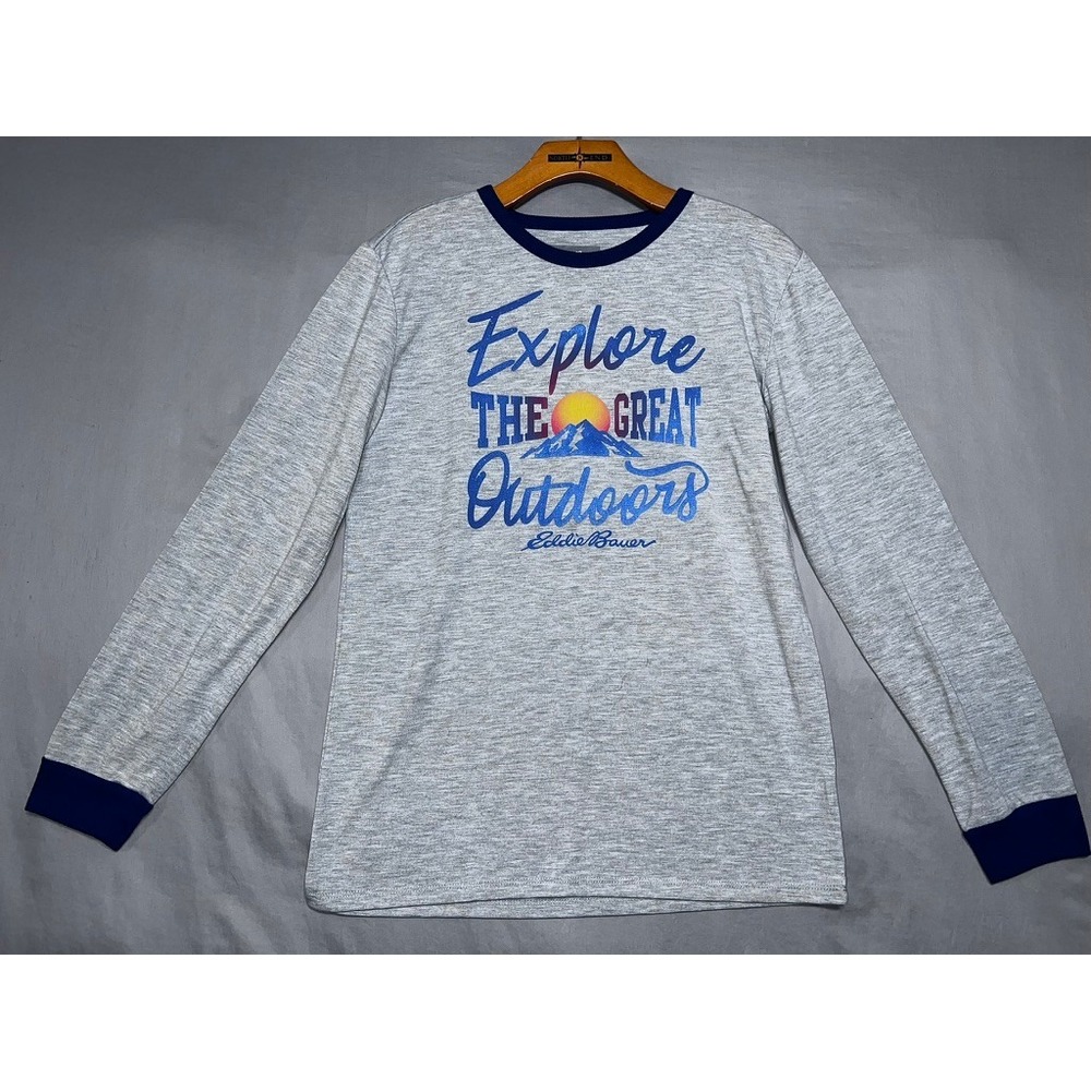 Eddie Bauer Kids Explore The Great Outdoors Long Sleeve Graphic Tee Gray L 14/16